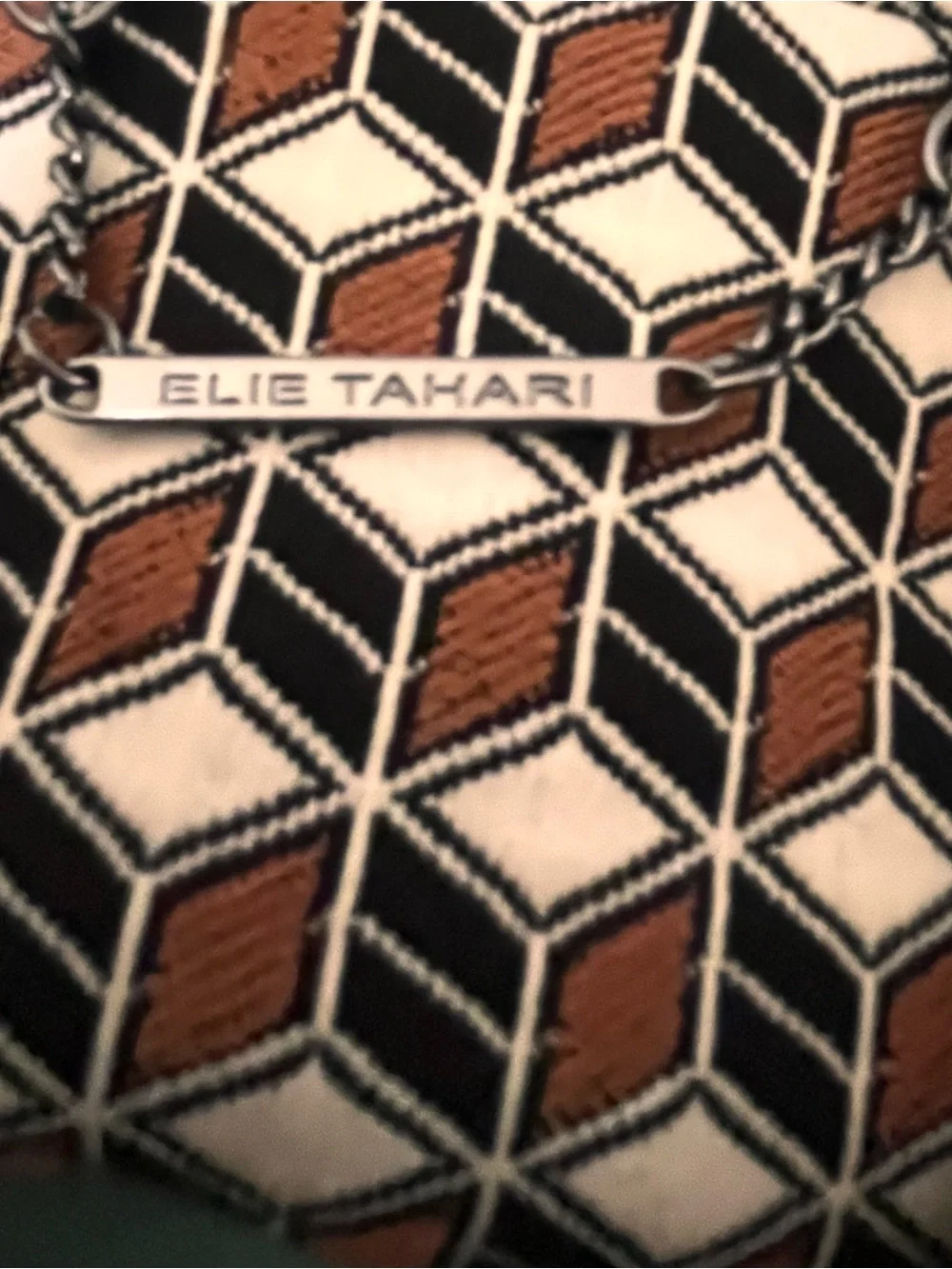 Elie Tahari Geometric Print Blazer in Tan, Black & White